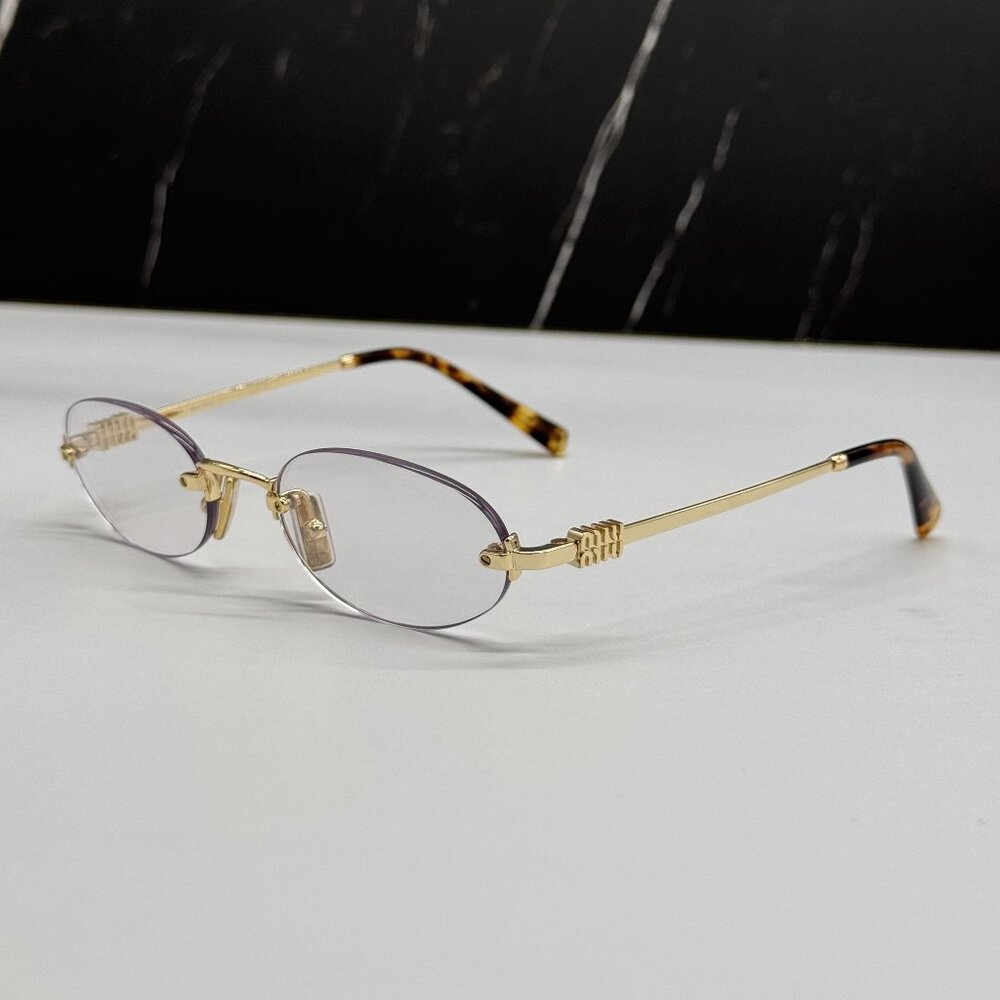 NEW MIU MIU MUA54S 5AK08N OVAL SUNGLASSES GOLD/CLEAR WOMEN MU A54S, SMU A54 - Picture 9 of 12